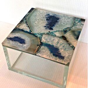 Clear Glass Jewelry Box with Blue Agate Lid